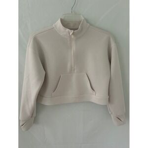 All in Motion Womens Cream Quarter Zip Cropped Pullover Sweatshirt Size L 10/12